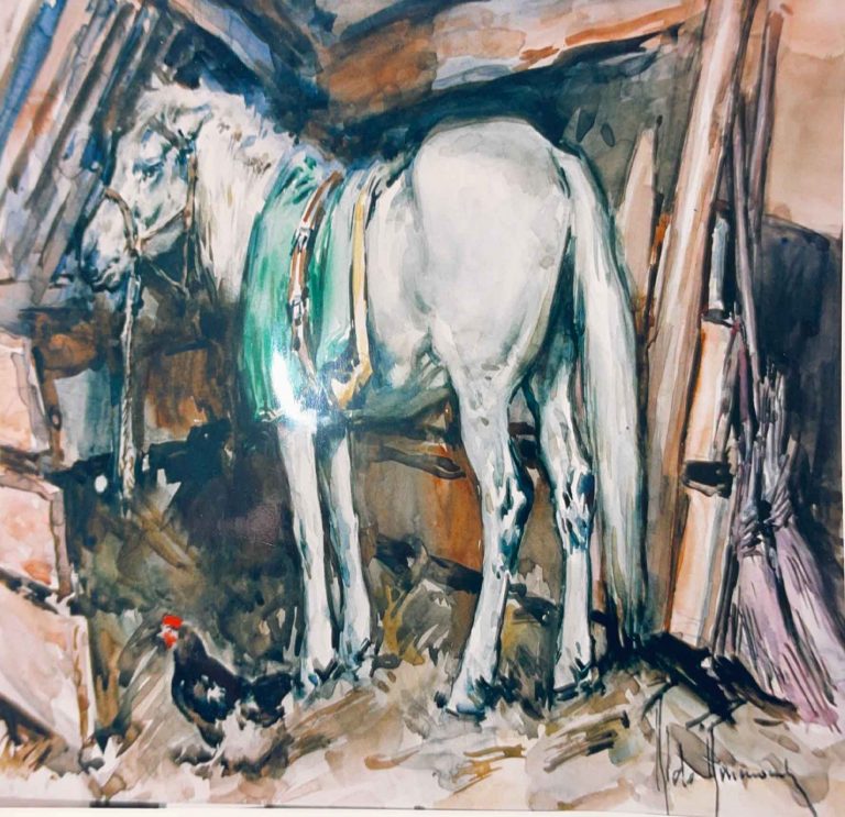 Cavallo con gallina – Acquerello – 35×50