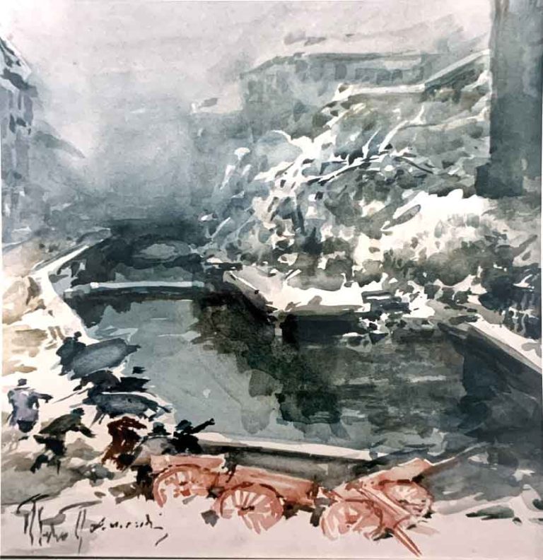 Milano sotto la neve – Acquerello – 35×50